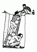 Illustration of one person helping another up a ladder