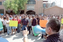 A crowd gathered in protest