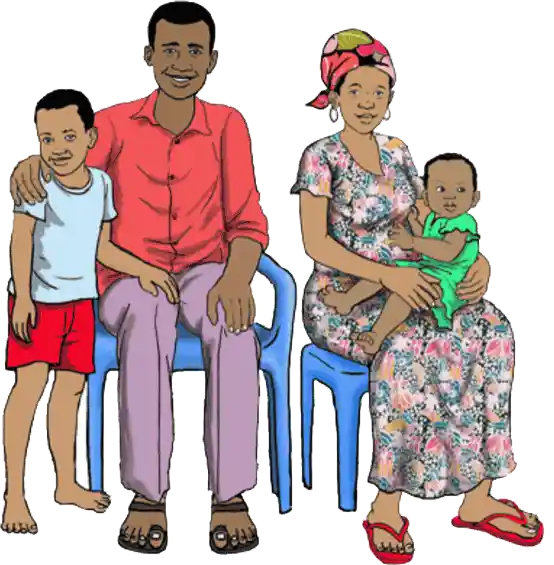 Illustration of a mother father and their two small children