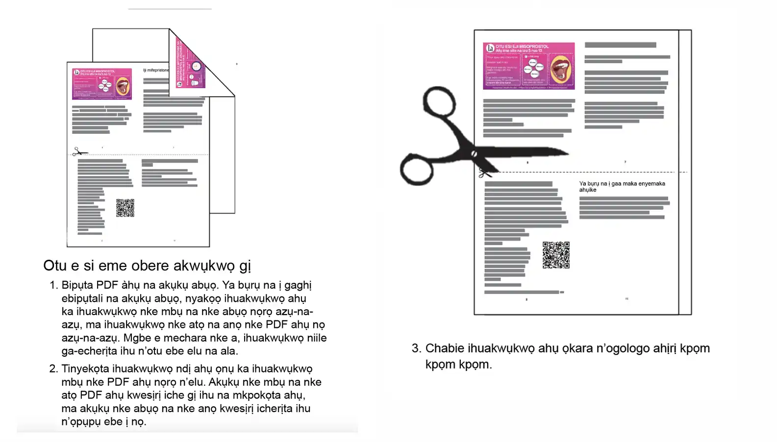 Instructions for safe abortion pamphlet, steps 1-3